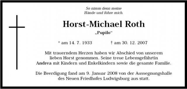 Roth Horst Michael 1933-2007 Todesanzeige